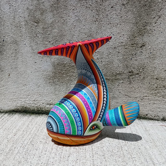 Mexican Oaxacan Wood Carving Whale By Julia Fuentes PP8329