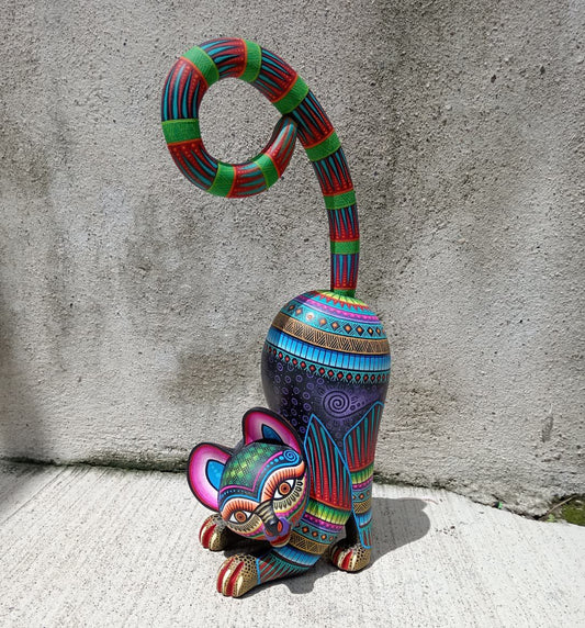 Mexican Oaxacan Wood Carving Cat By Julia Fuentes PP8331