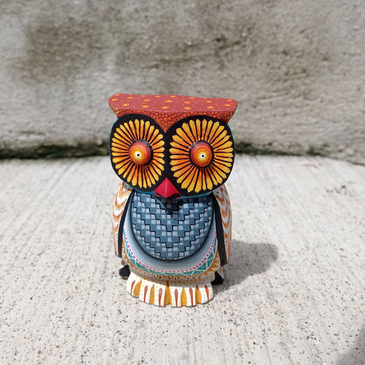 Mexican Oaxacan Wood Carving Owl By Julia Fuentes PP8335