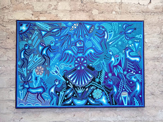 Mexican Folk Art Huichol Yarn Painting by Cooperativa Zitacua PP8337