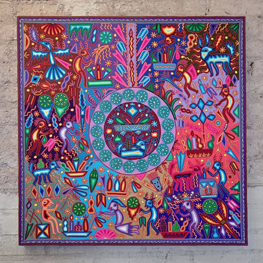 Mexican Folk Art Huichol Yarn Painting by Cooperativa Zitacua PP8339
