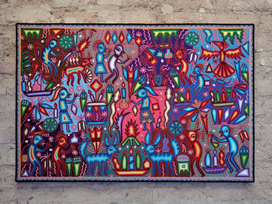 Mexican Folk Art Huichol Yarn Painting by Cooperativa Zitacua PP8340