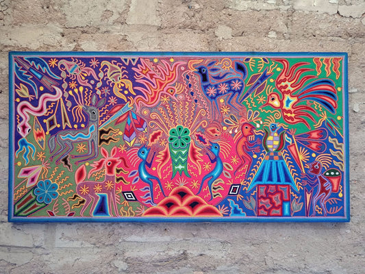 Mexican Folk Art Huichol Yarn Painting by Cooperativa Zitacua PP8341