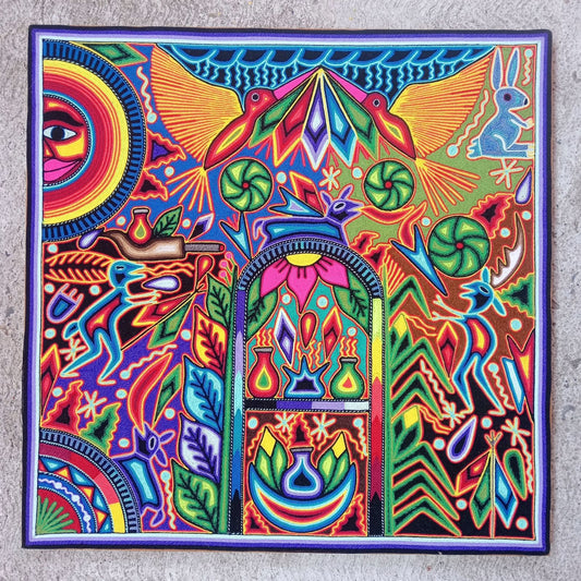 Tepehuano Yarn Painting Mexican Folk Art By Bautista Family PP8346