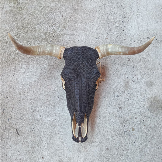 Huichol Bead Art Mexican Folk Art,  Bull Skull By Mayola Villa Lopez PP8352