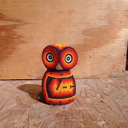 Mexican Huichol Hand Beaded Owl By Mayola Villa Lopez PP8359
