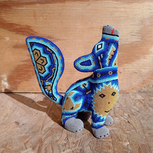 Mexican Huichol Hand Beaded Coyote By Mayola Villa Lopez PP8361