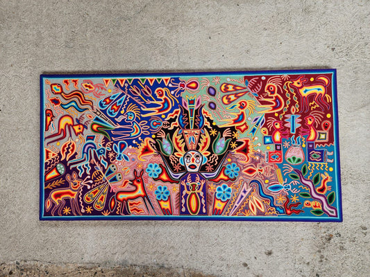 Huichol Yarn Painting Mexican Folk Art by Hilaria Chavez Carrillo PP8362