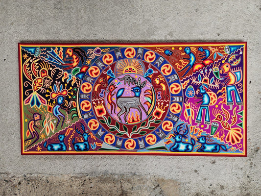 Huichol Yarn Painting Mexican Folk Art by Hilaria Chavez Carrillo PP8363