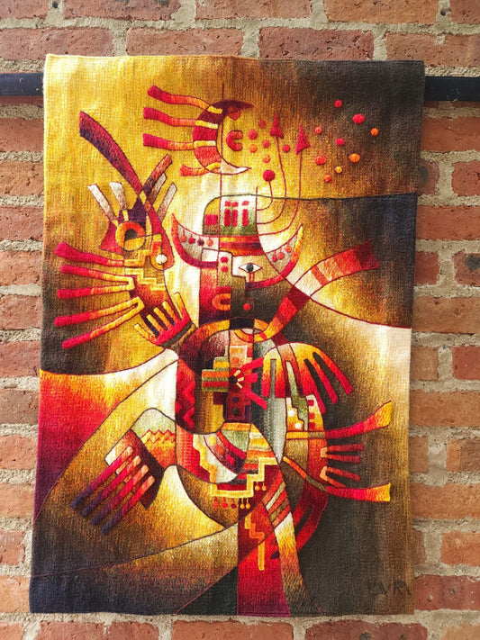 Hand Woven Alpaca Fiber Tapestry " Dancing of the Moon" By Maximo Laura PP8364