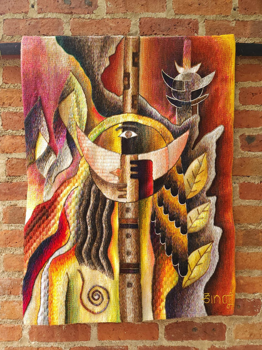 Hand Woven Alpaca Fiber Tapestry " Winged Moon" By Constantino Laura PP8365