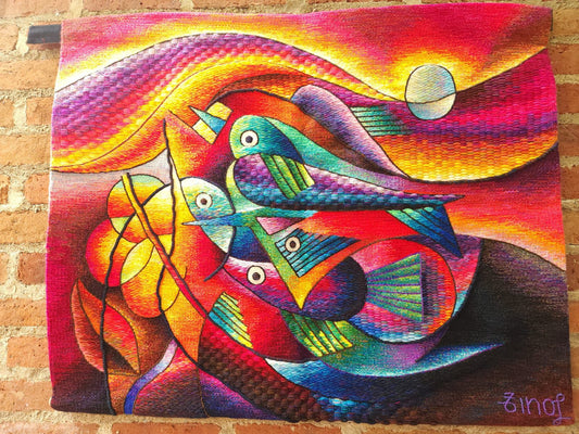 Hand Woven Alpaca Fiber Tapestry " Sunset " By Constantino Laura PP8367