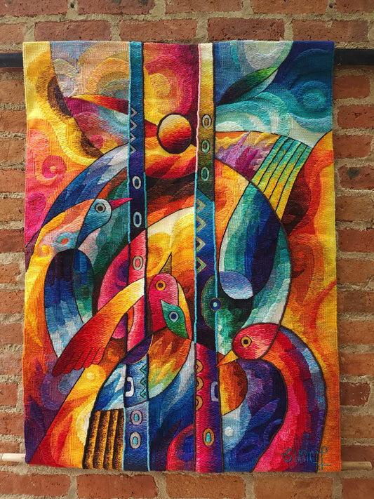 Hand Woven Alpaca Fiber Tapestry " Your Heart is Like a Bird Song" By Constantino Laura PP8368