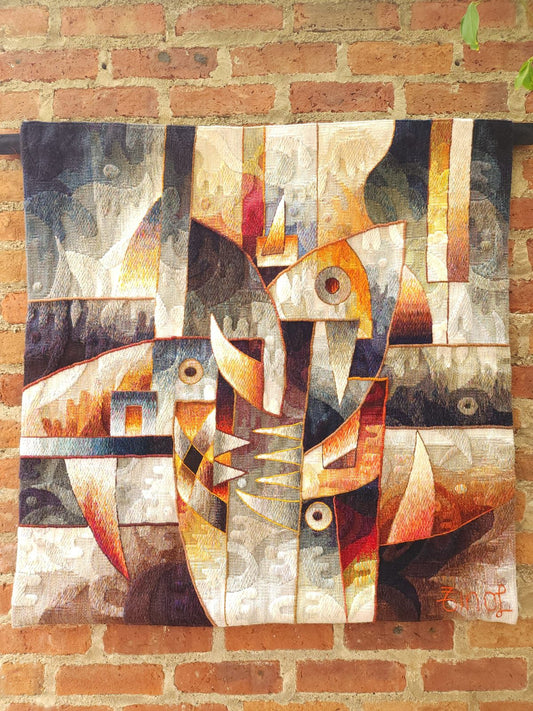 Hand Woven Alpaca Fiber Tapestry " Sea Depth II" By Constantino Laura PP8369