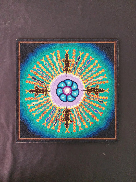 Huichol Indian Yarn Painting by  Samuel Hernandez  PP8378