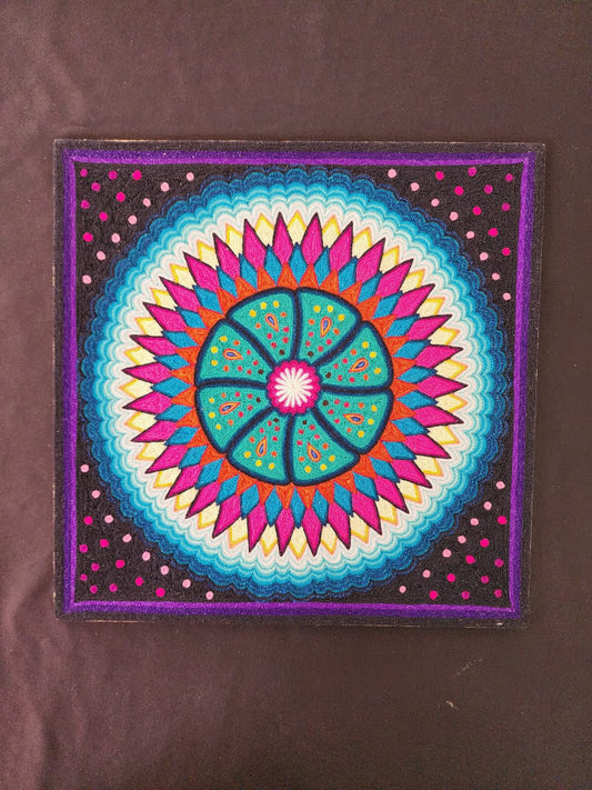 Huichol Indian Yarn Painting by  Samuel Hernandez  PP8379