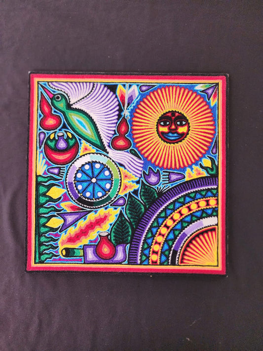 Tepehuano Yarn Painting Mexican Folk Art By Bautista Family PP8383