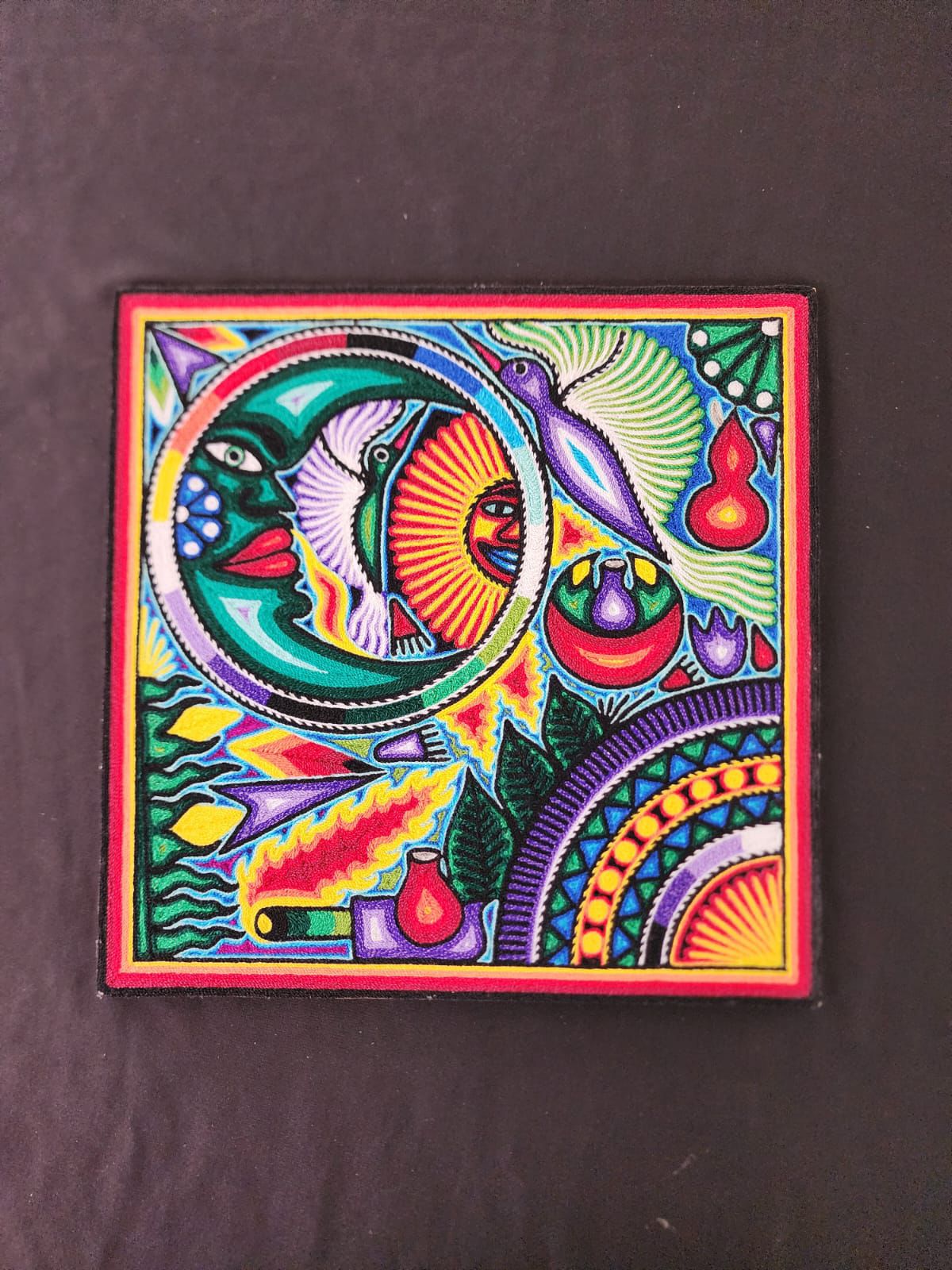 Tepehuano Yarn Painting Mexican Folk Art By Bautista Family PP8384