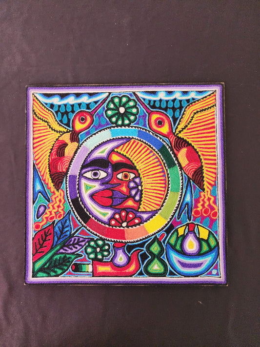Tepehuano Yarn Painting Mexican Folk Art By Bautista Family PP8386
