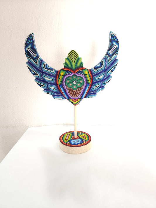 Mexican Huichol Hand Beaded Heart with Base By Isandro Villa Lopez PP8402