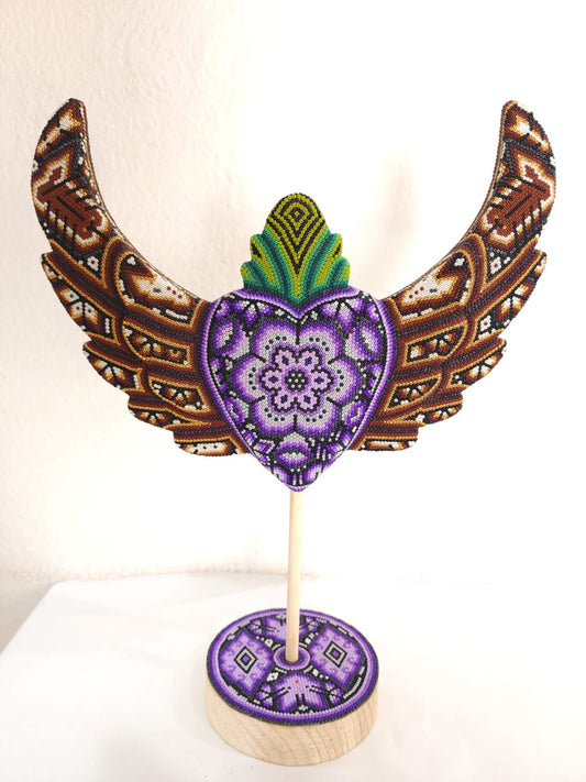 Mexican Huichol Hand Beaded Heart with Base By Isandro Villa Lopez PP8403