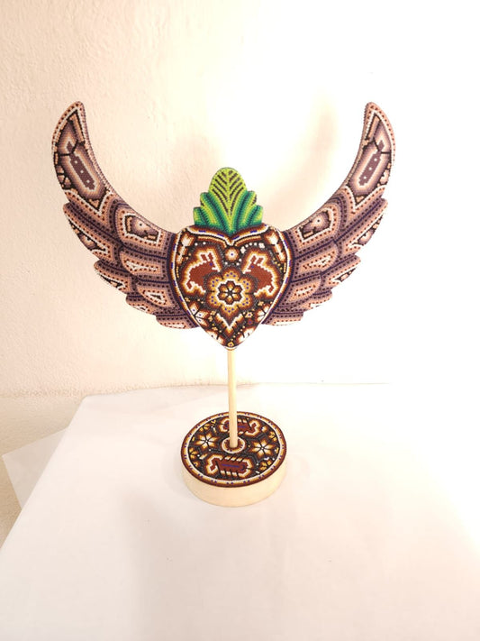 Mexican Huichol Hand Beaded Heart with Base By Isandro Villa Lopez PP8405