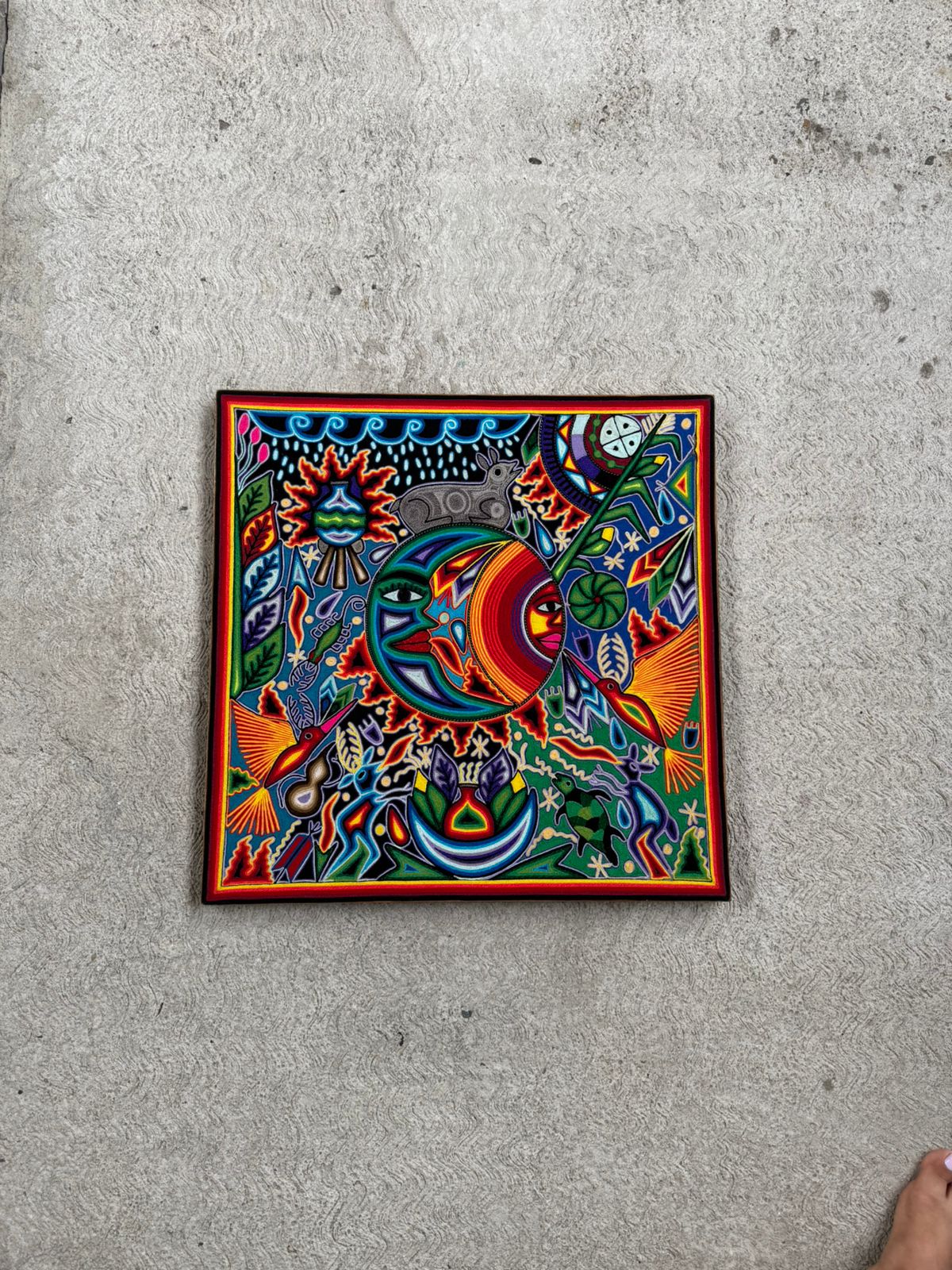 Tepehuano Yarn Painting Mexican Folk Art By Bautista Family PP8408 Oaxaca