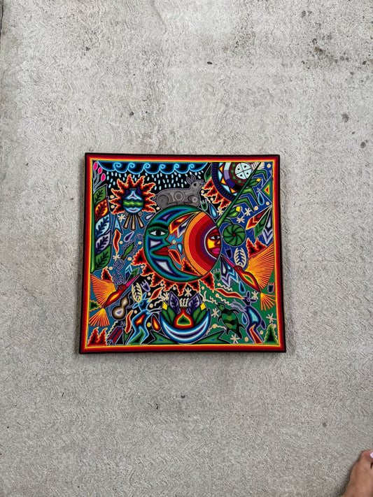 Tepehuano Yarn Painting Mexican Folk Art By Bautista Family PP8408 Oaxaca