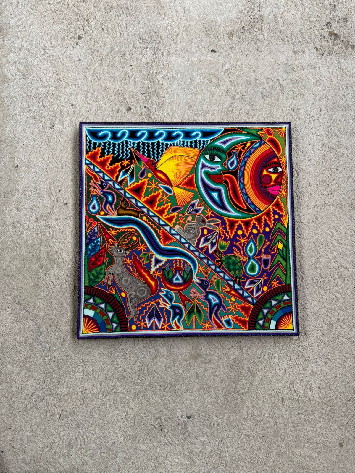 Tepehuano Yarn Painting Mexican Folk Art By Bautista Family PP8409 Oaxaca