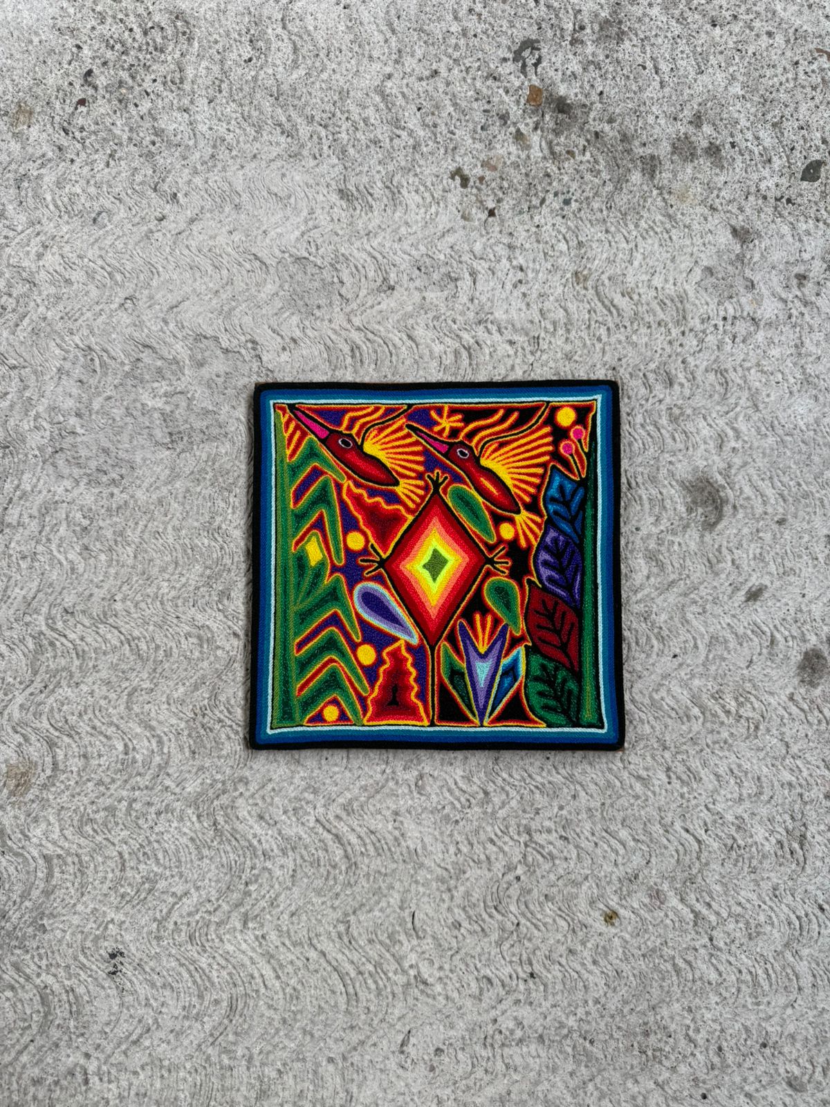 Tepehuano Yarn Painting Mexican Folk Art By Bautista Family PP8412