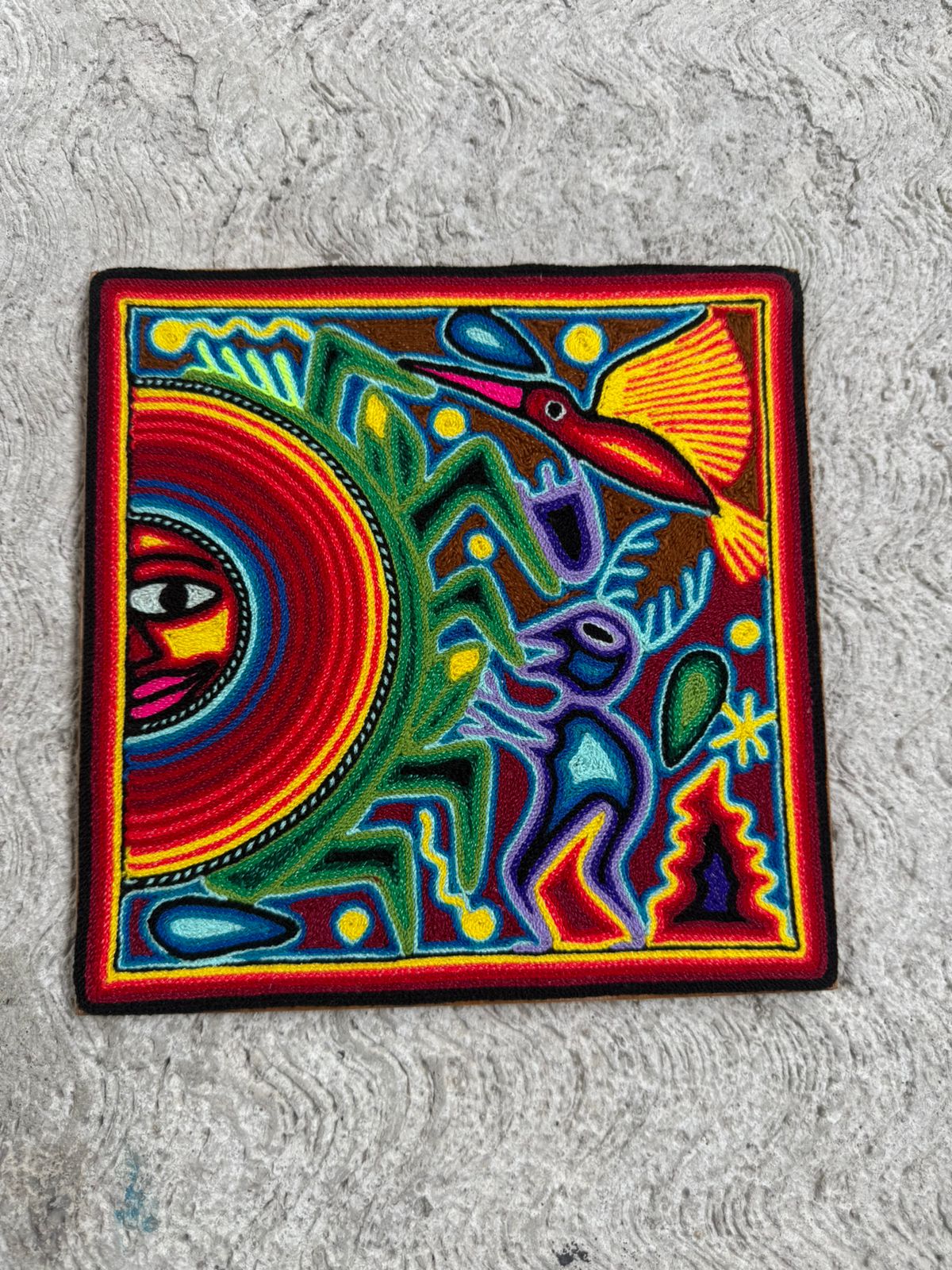 Tepehuano Yarn Painting Mexican Folk Art By Bautista Family PP8420