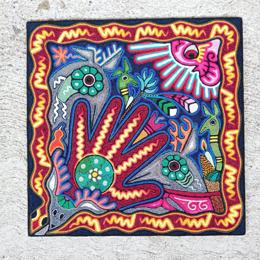 Huichol Indian Yarn Painting By Luis Castro PP8424