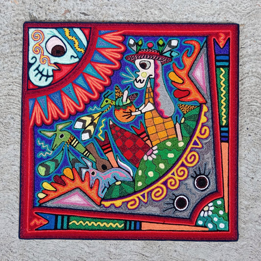 Huichol Indian Yarn Painting By Luis Castro PP8425