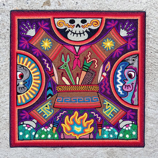 Huichol Indian Yarn Painting By Luis Castro PP8427