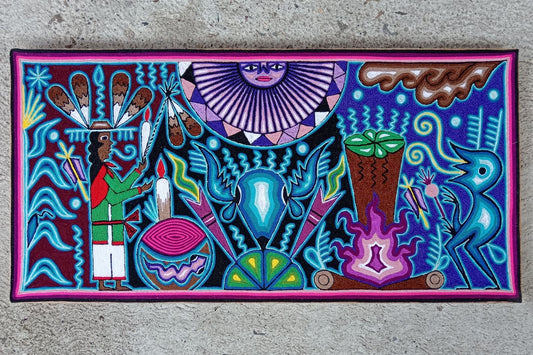 Mexican Folk Art Huichol Yarn Painting by Cooperativa Zitacua PP8431