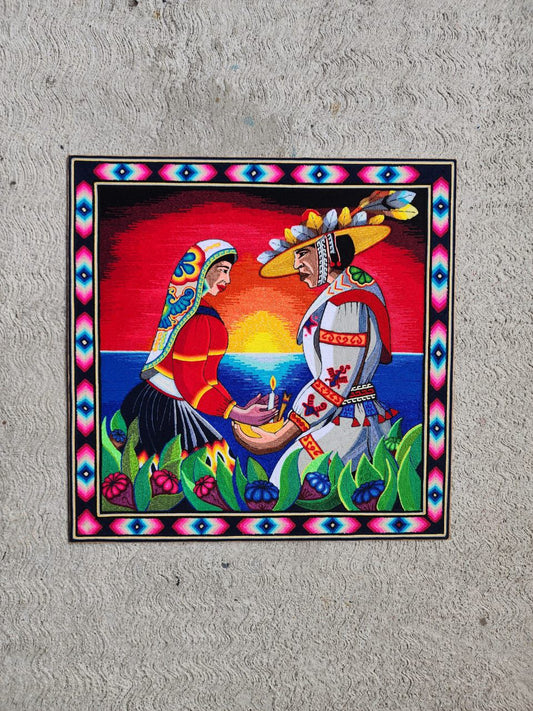 Huichol Mexican Folk Art Yarn Painting by Neikame PP8434 Oaxaca