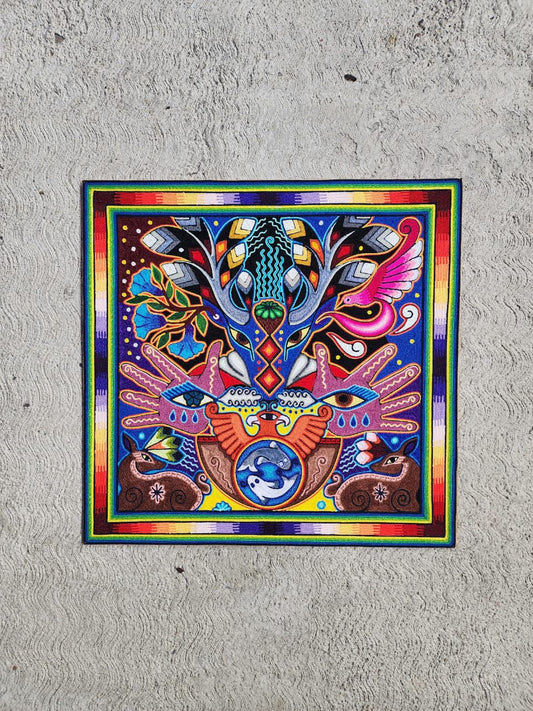 Huichol Mexican Folk Art Yarn Painting by Neikame PP8435