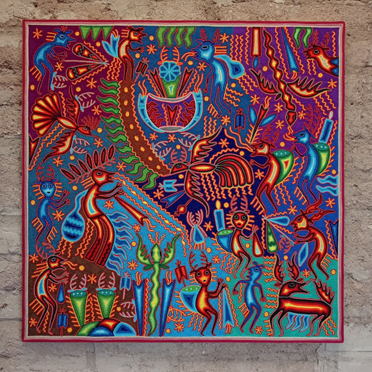 Mexican Folk Art Huichol Yarn Painting by Cooperativa Zitacua PP8436