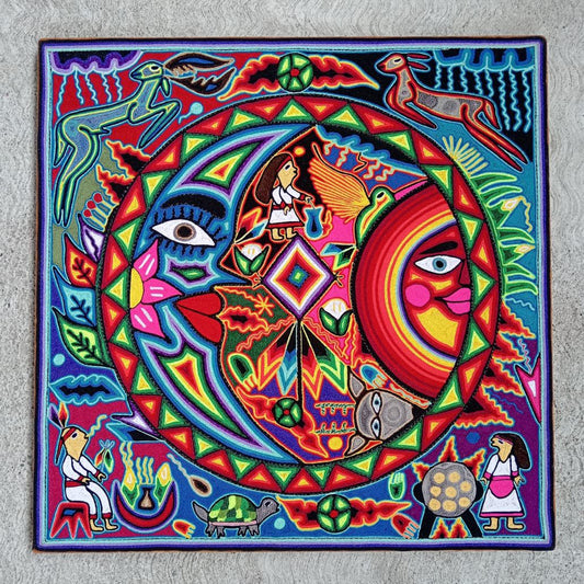 Tepehuano Yarn Painting Mexican Folk Art By Bautista Family PP8442