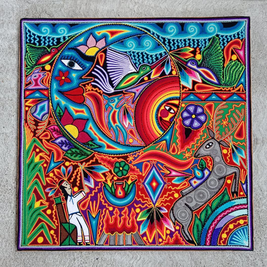 Tepehuano Yarn Painting Mexican Folk Art By Bautista Family PP8443