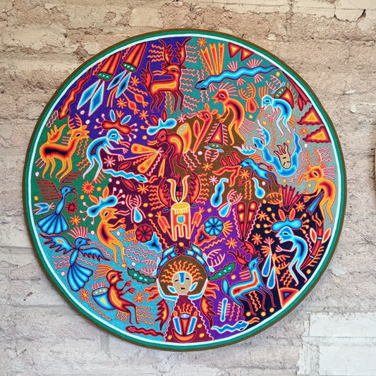 Mexican Folk Art Huichol Yarn Painting by Cooperativa Zitacua PP8444