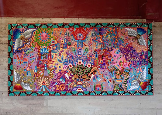 Huichol Yarn Painting Mexican Folk Art by Hilaria Chavez Carrillo PP8445