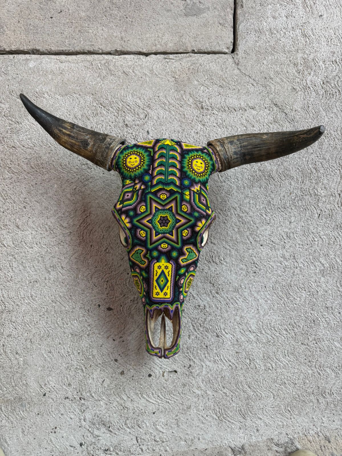 Huichol Indian Hand Beaded Bull Skull By Santos Bautista PP8480