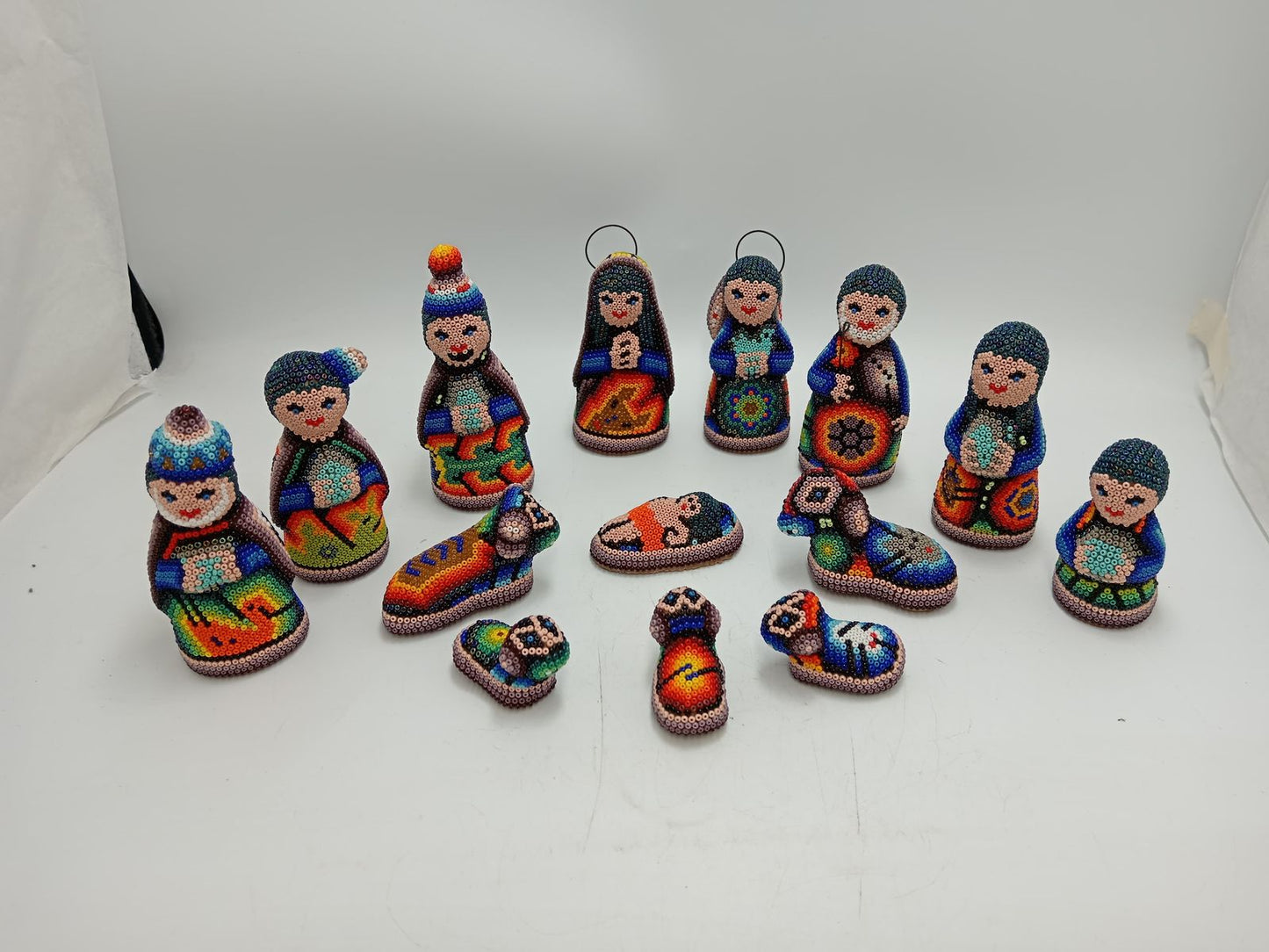 Hand Beaded Huichol Mexican Folk Art Nativity Set By Honorio Villa Lopez PP8482