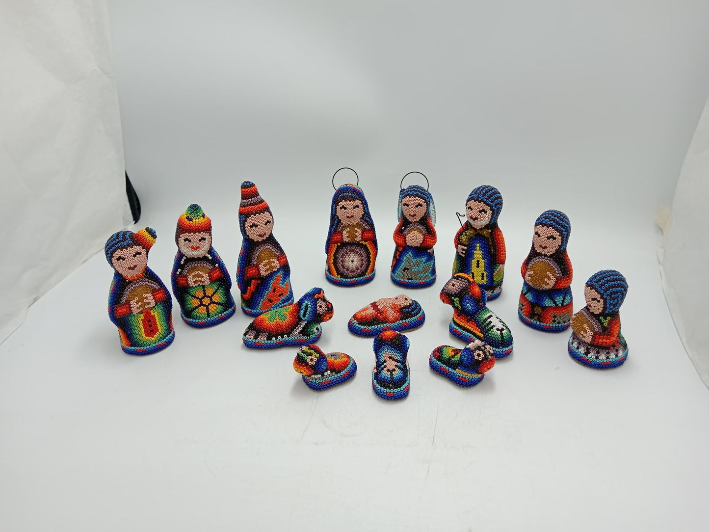 Hand Beaded Huichol Mexican Folk Art Nativity Set By Honorio Villa Lopez PP8483