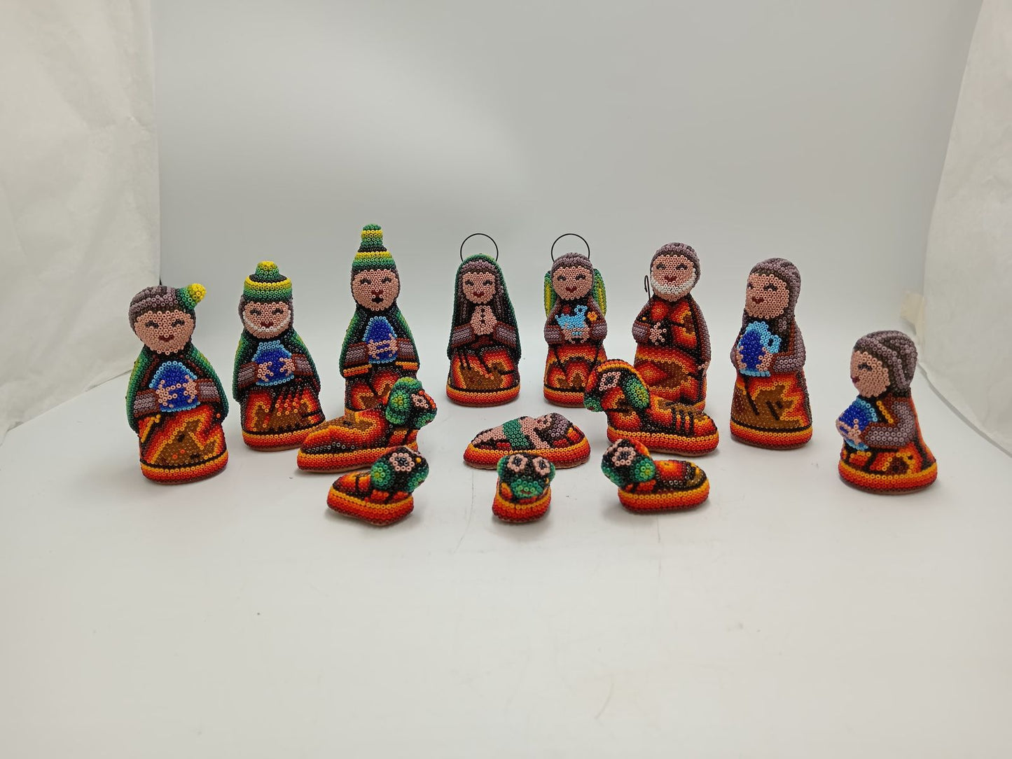 Hand Beaded Huichol Mexican Folk Art Nativity Set By Honorio Villa Lopez PP8484