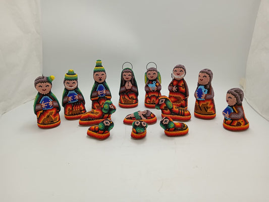 Hand Beaded Huichol Mexican Folk Art Nativity Set By Honorio Villa Lopez PP8484