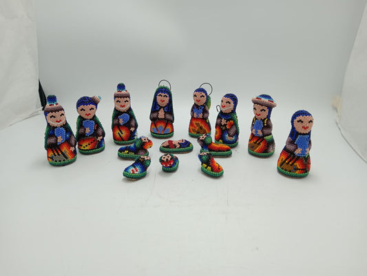 Hand Beaded Huichol Mexican Folk Art Nativity Set By Honorio Villa Lopez PP8485