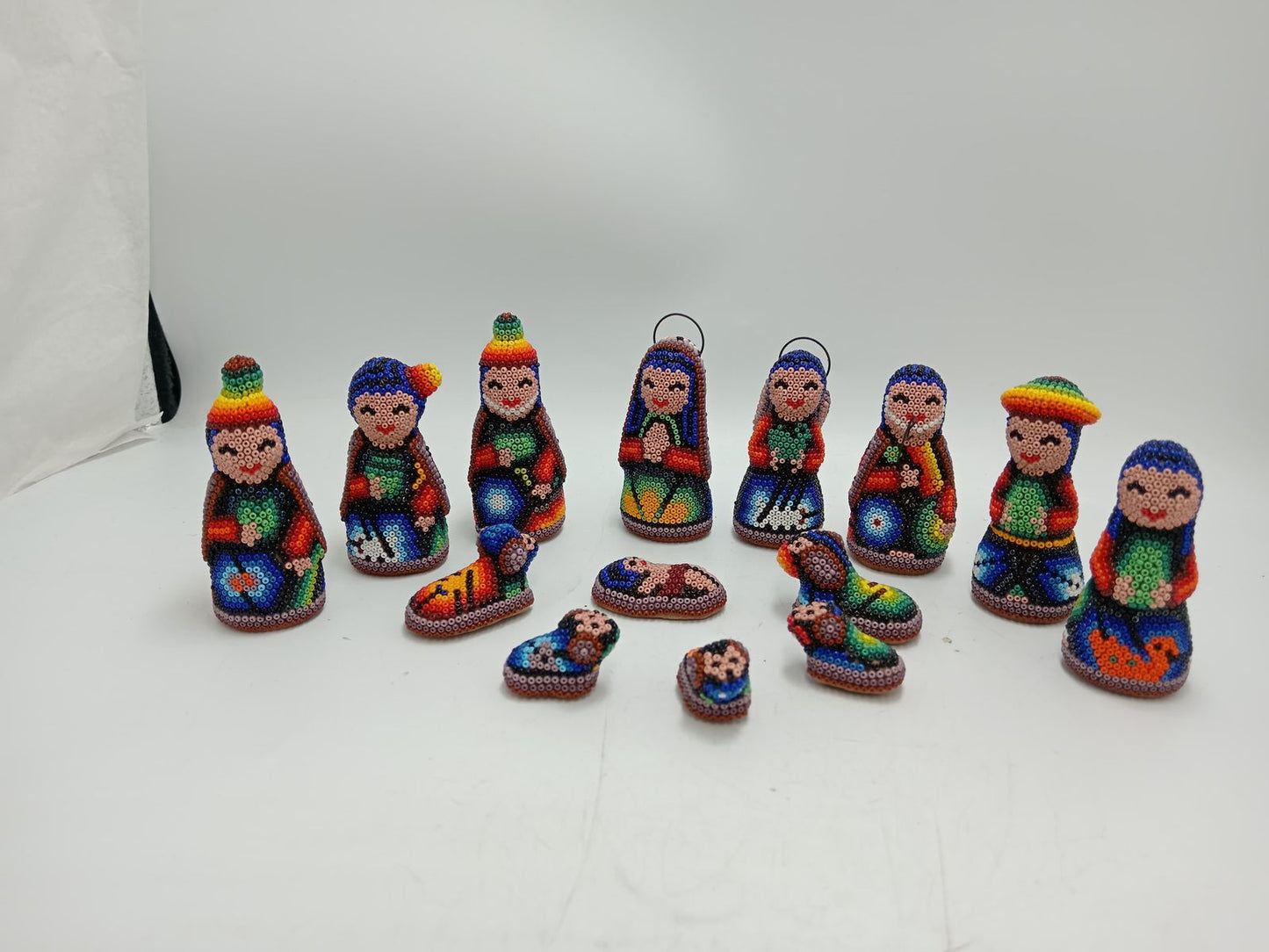 Hand Beaded Huichol Mexican Folk Art Nativity Set By Honorio Villa Lopez PP8486
