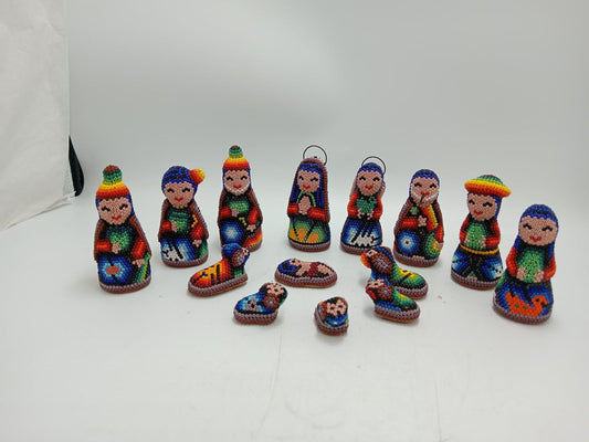 Hand Beaded Huichol Mexican Folk Art Nativity Set By Honorio Villa Lopez PP8486